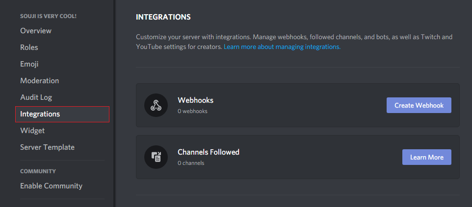 Integrations tab